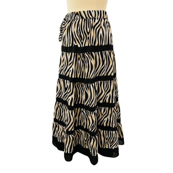 Alfred Dunner Zebra Print Tiered Midi Skirt Sz 24W Sheer Ruffle Office Artsy - Picture 5 of 6